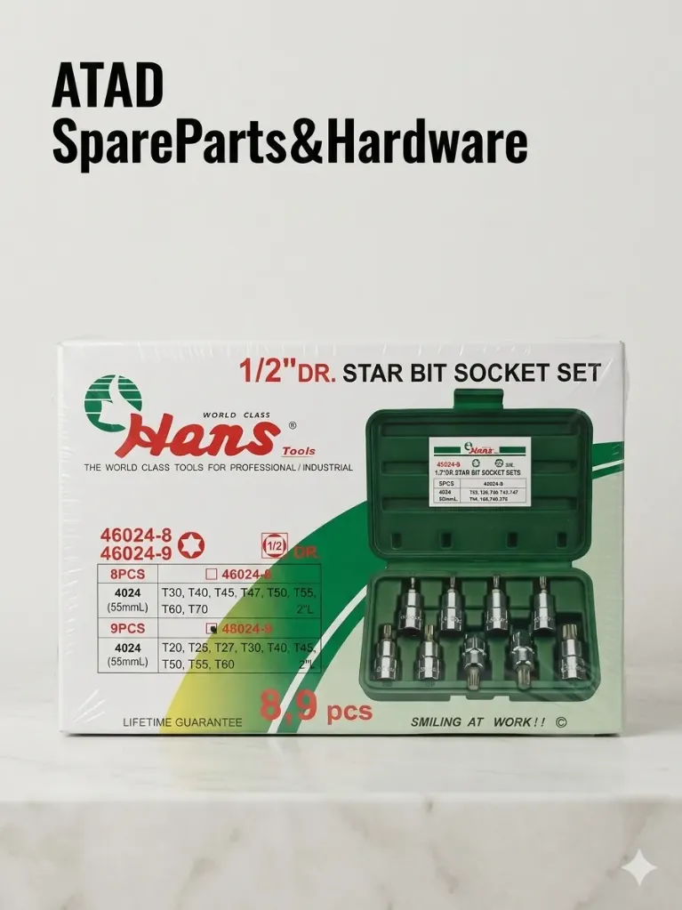 HANS / طقم لقم  بوكسات "نجمة" 9 قطع مقاس 1/2 بوصة
