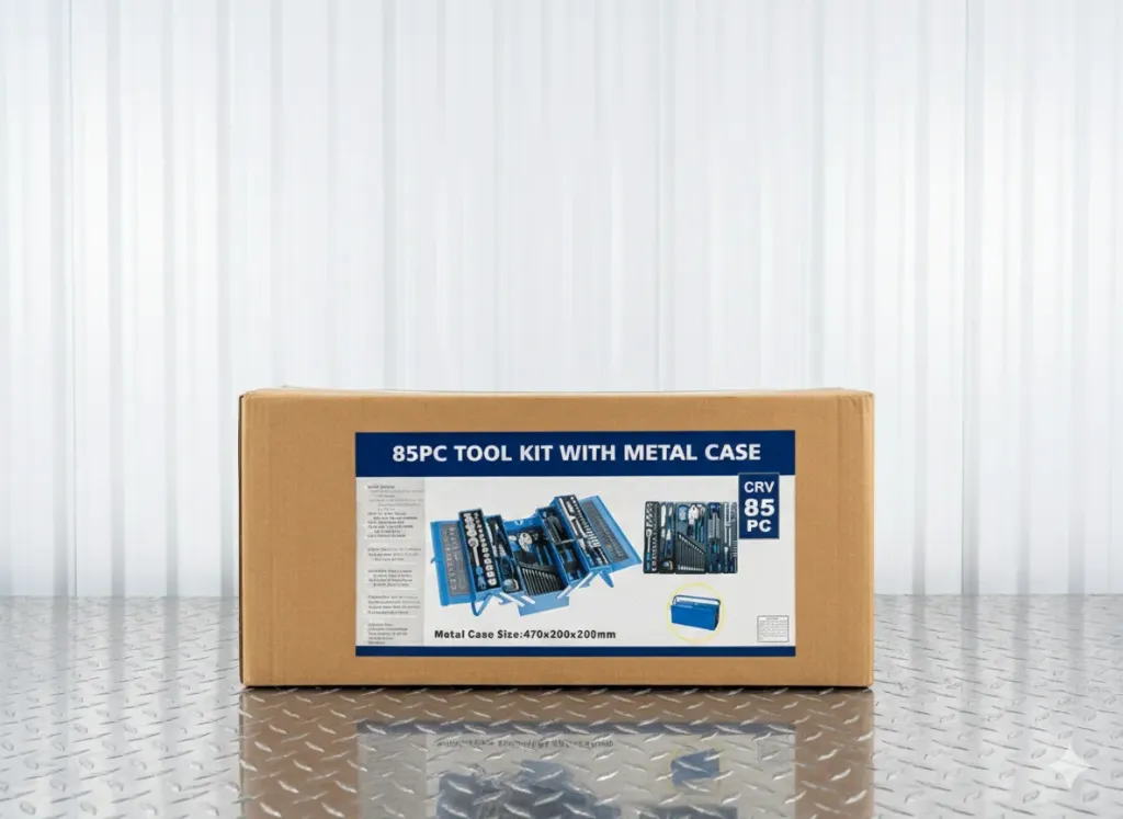 طقم أدوات متكامل 85 قطعة+صندوق عدة  معدني احترافي CRV للعمل الشاق